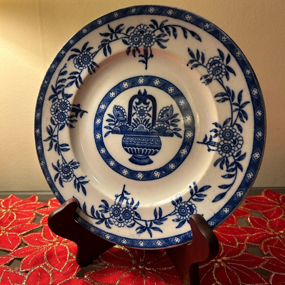 English Blue and White Floral Plate